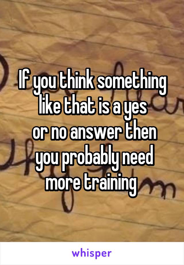 If you think something like that is a yes
 or no answer then
 you probably need more training 