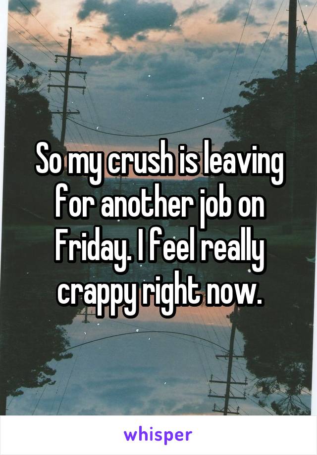 So my crush is leaving for another job on Friday. I feel really crappy right now.