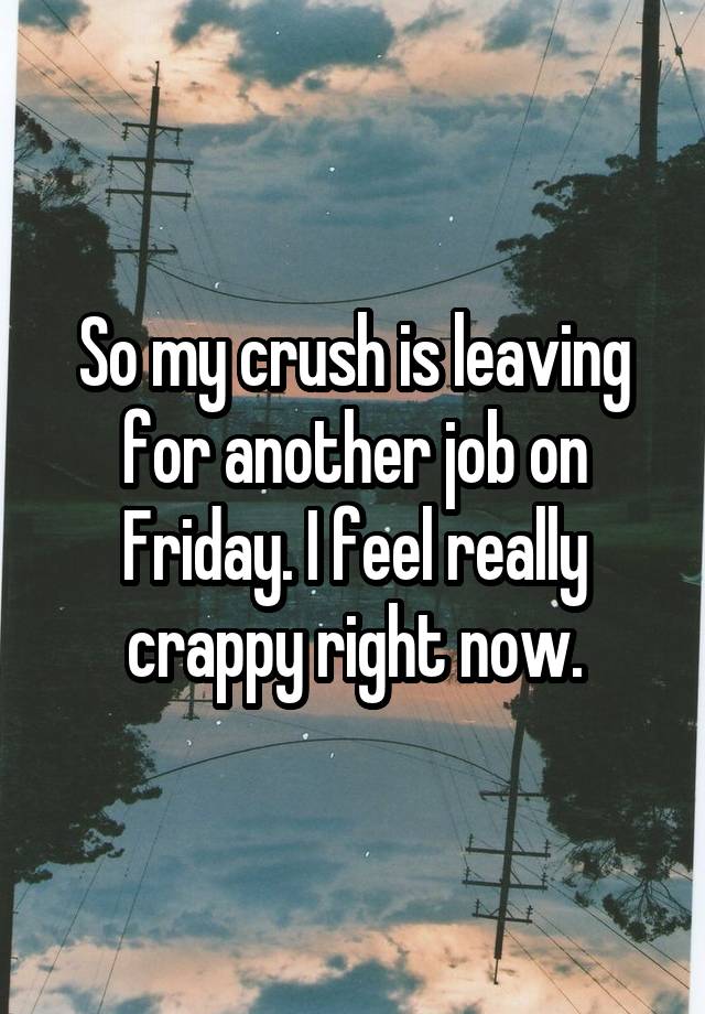 So my crush is leaving for another job on Friday. I feel really crappy right now.