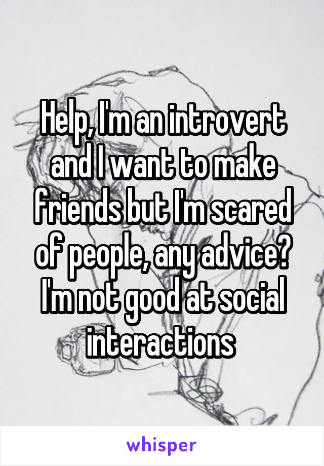 Help, I'm an introvert and I want to make friends but I'm scared of people, any advice? I'm not good at social interactions 