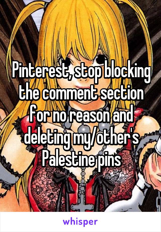 Pinterest, stop blocking the comment section for no reason and deleting my/other's Palestine pins