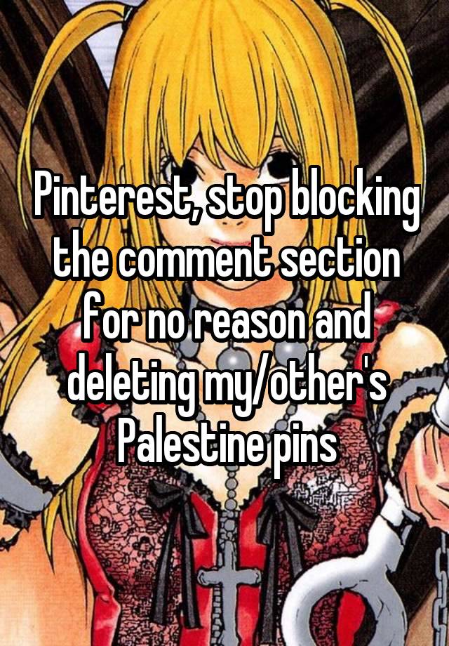 Pinterest, stop blocking the comment section for no reason and deleting my/other's Palestine pins