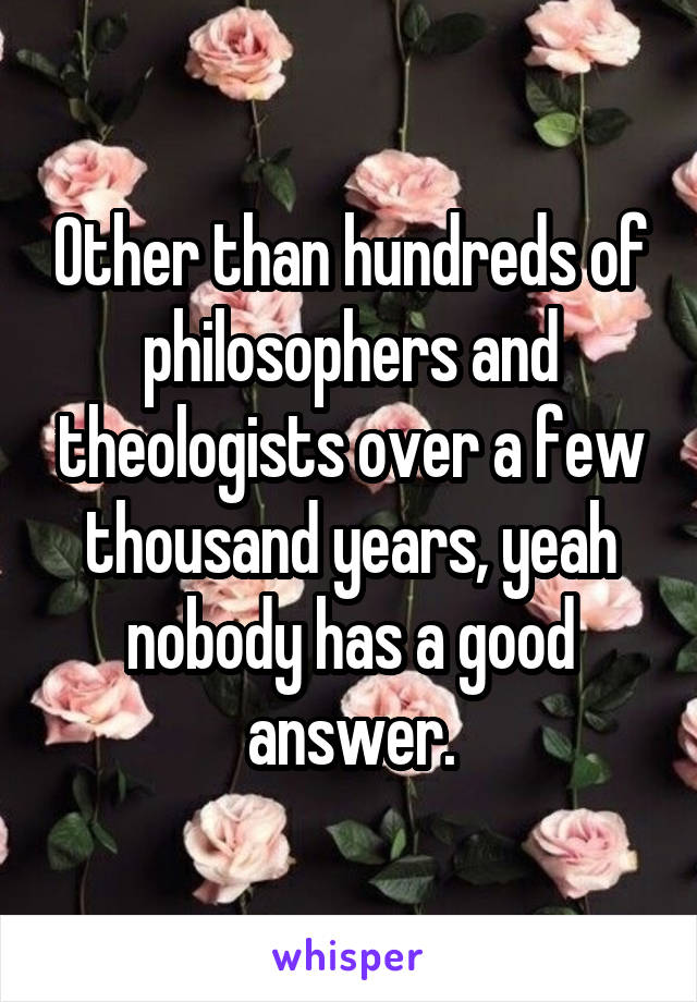 Other than hundreds of philosophers and theologists over a few thousand years, yeah nobody has a good answer.