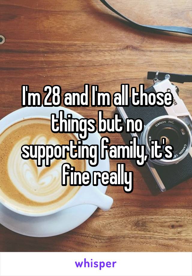 I'm 28 and I'm all those things but no supporting family, it's fine really