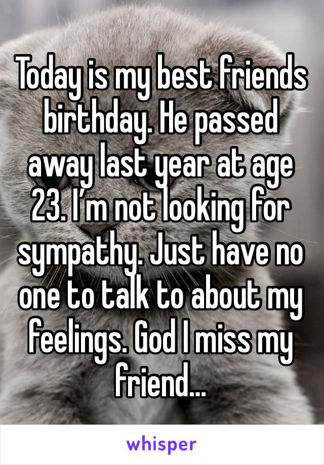 Today is my best friends birthday. He passed away last year at age 23. I’m not looking for sympathy. Just have no one to talk to about my feelings. God I miss my friend…