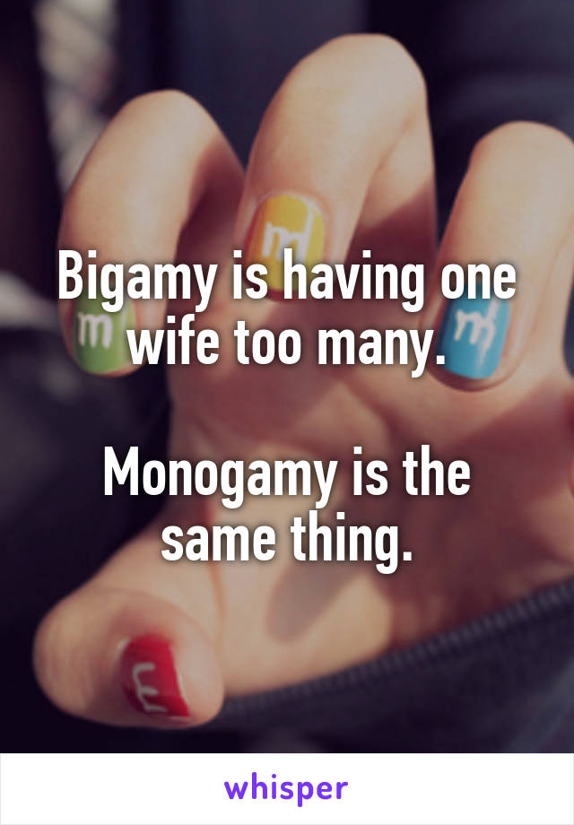 Bigamy is having one wife too many.

Monogamy is the same thing.