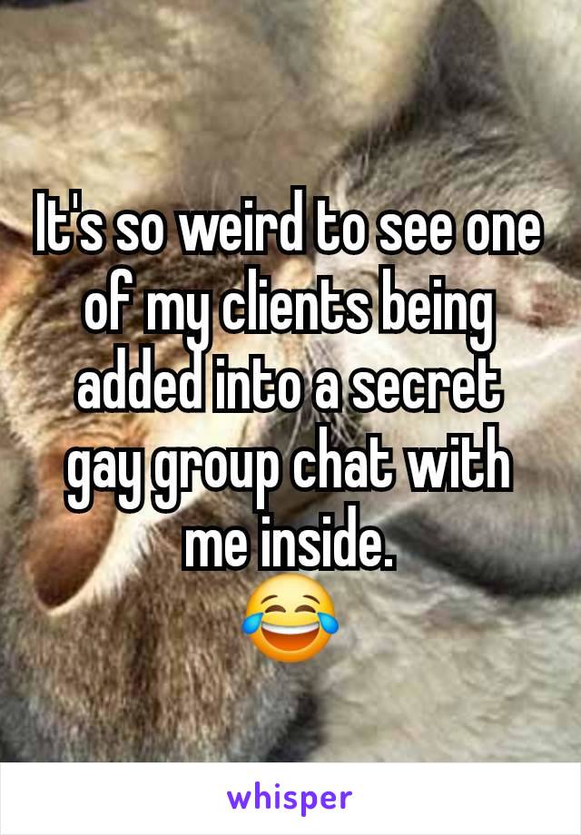 It's so weird to see one of my clients being added into a secret gay group chat with me inside.
😂