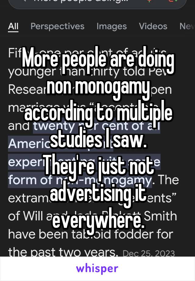 More people are doing non monogamy according to multiple studies I saw.
They're just not advertising it everywhere.