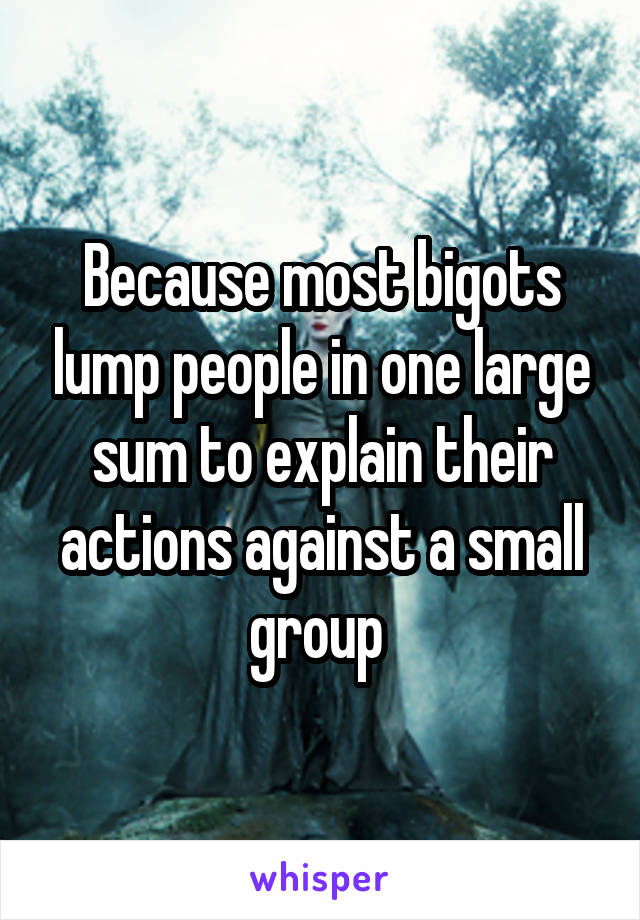 Because most bigots lump people in one large sum to explain their actions against a small group 