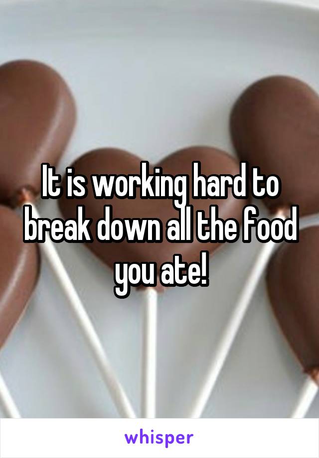 It is working hard to break down all the food you ate!