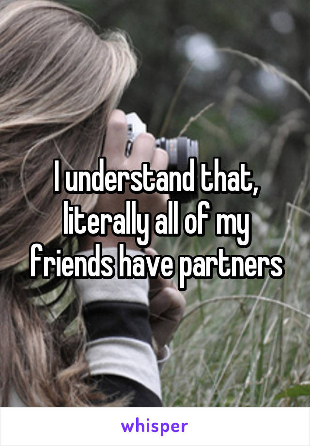 I understand that, literally all of my friends have partners
