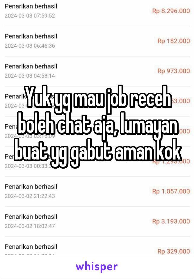 Yuk yg mau job receh boleh chat aja, lumayan buat yg gabut aman kok 