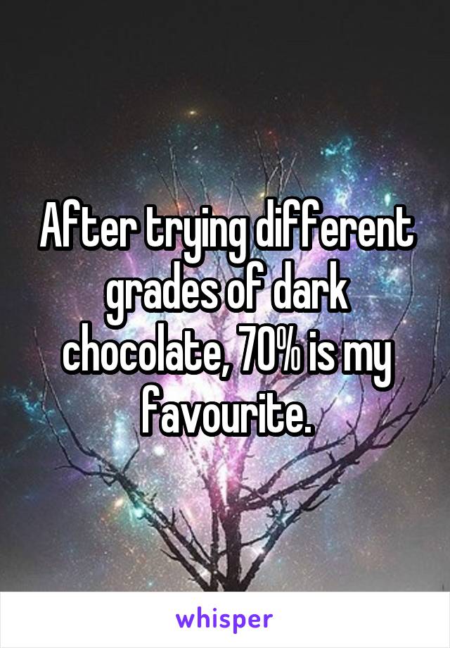 After trying different grades of dark chocolate, 70% is my favourite.