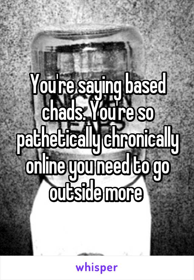 You're saying based chads. You're so pathetically chronically online you need to go outside more 