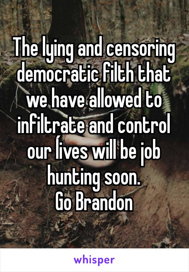 The lying and censoring democratic filth that we have allowed to infiltrate and control our ĺives will be job hunting soon.
Go Brandon
