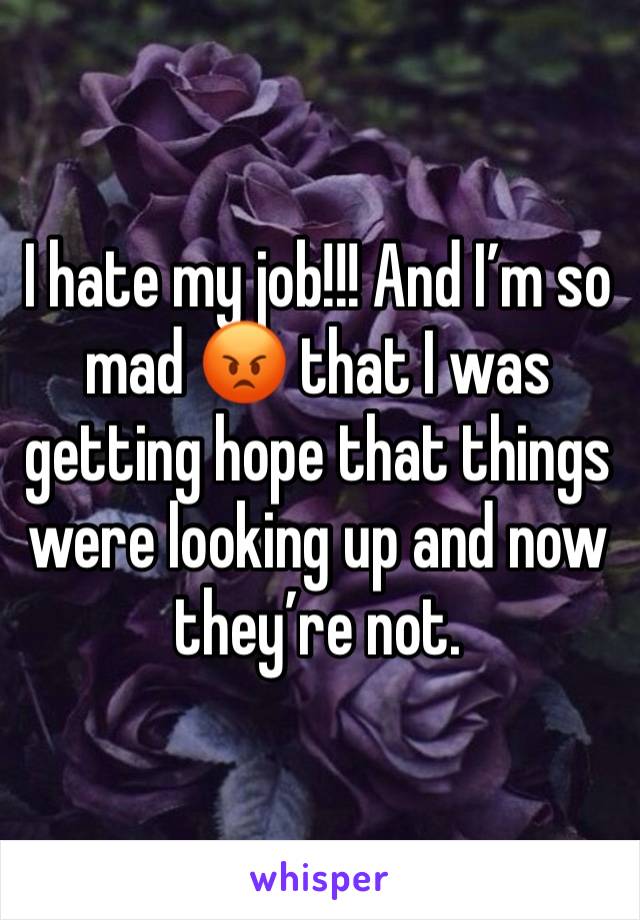 I hate my job!!! And I’m so mad 😡 that I was getting hope that things were looking up and now they’re not. 