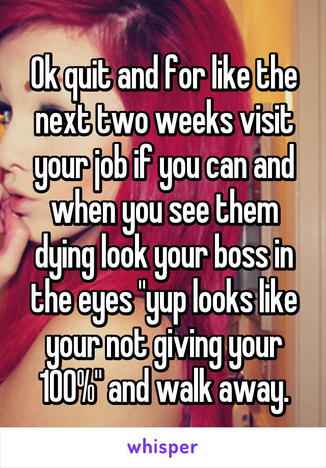 Ok quit and for like the next two weeks visit your job if you can and when you see them dying look your boss in the eyes "yup looks like your not giving your 100%" and walk away.