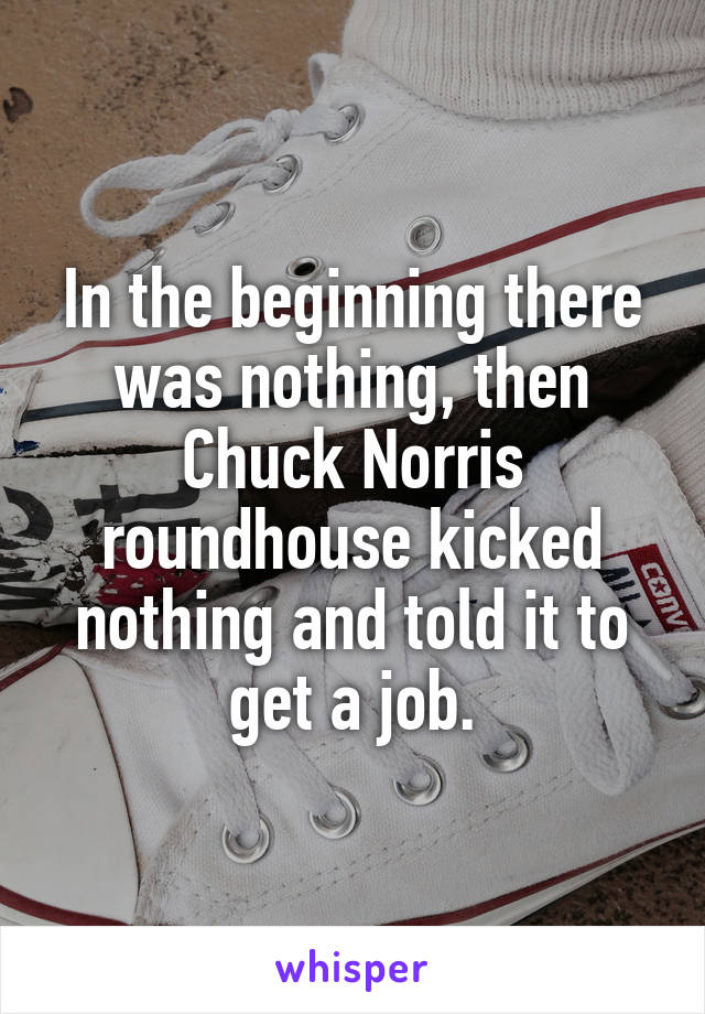 In the beginning there was nothing, then Chuck Norris roundhouse kicked nothing and told it to get a job.