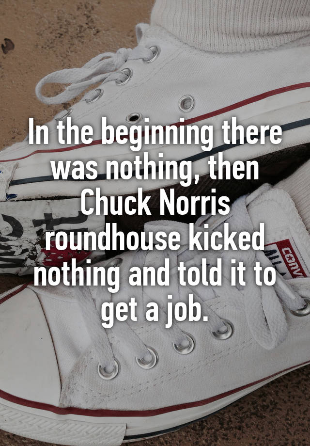 In the beginning there was nothing, then Chuck Norris roundhouse kicked nothing and told it to get a job.