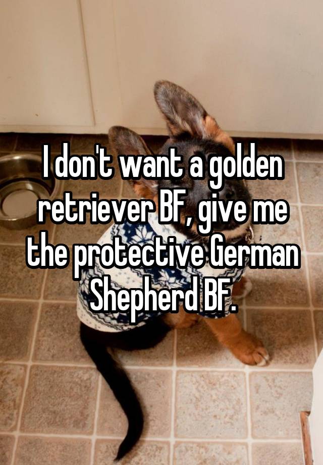 I don't want a golden retriever BF, give me the protective German Shepherd BF.