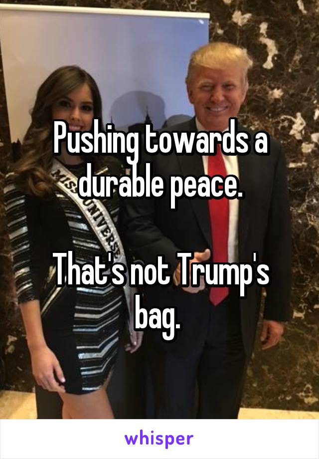 Pushing towards a durable peace.

That's not Trump's bag. 