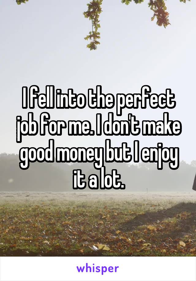 I fell into the perfect job for me. I don't make good money but I enjoy it a lot.