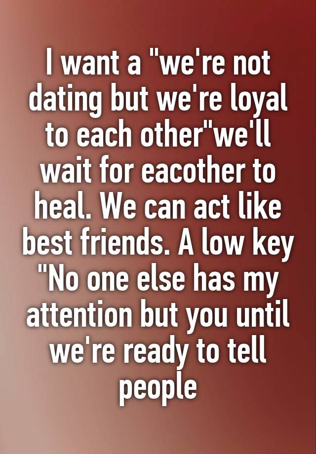 I want a "we're not
dating but we're loyal to each other"we'll wait for eacother to heal. We can act like best friends. A low key "No one else has my attention but you until we're ready to tell people