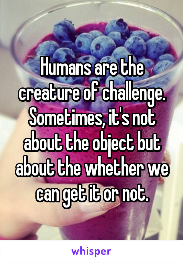 Humans are the creature of challenge. Sometimes, it's not about the object but about the whether we can get it or not.