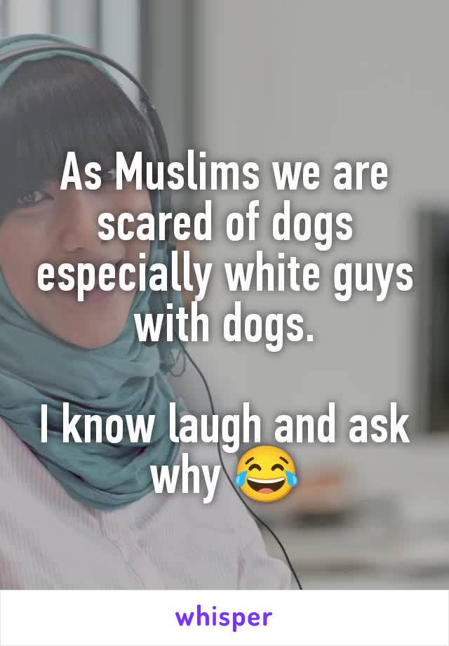 As Muslims we are scared of dogs especially white guys with dogs.

I know laugh and ask why 😂