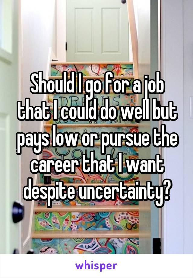 Should I go for a job that I could do well but pays low or pursue the career that I want despite uncertainty?