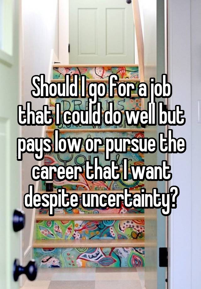 Should I go for a job that I could do well but pays low or pursue the career that I want despite uncertainty?