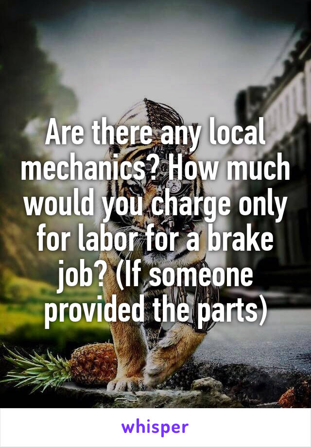 Are there any local mechanics? How much would you charge only for labor for a brake job? (If someone provided the parts)