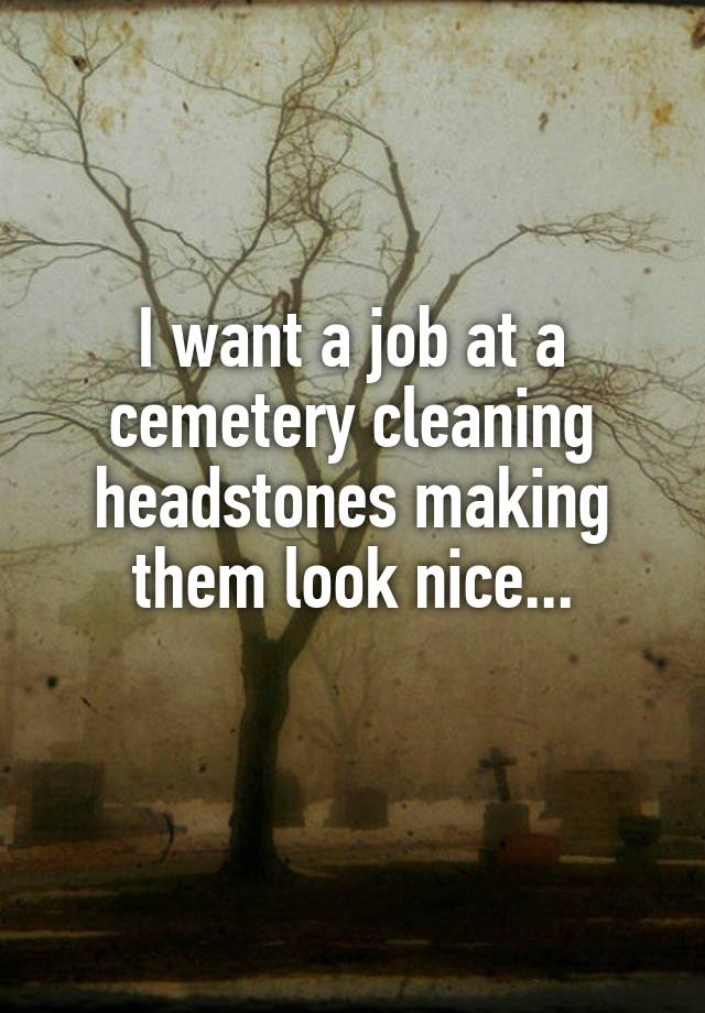 I want a job at a cemetery cleaning headstones making them look nice...
