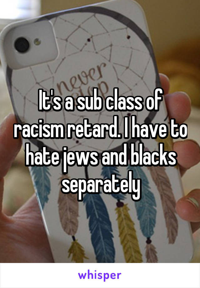 It's a sub class of racism retard. I have to hate jews and blacks separately