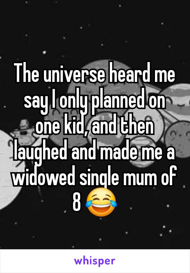 The universe heard me say I only planned on one kid, and then laughed and made me a widowed single mum of 8 😂