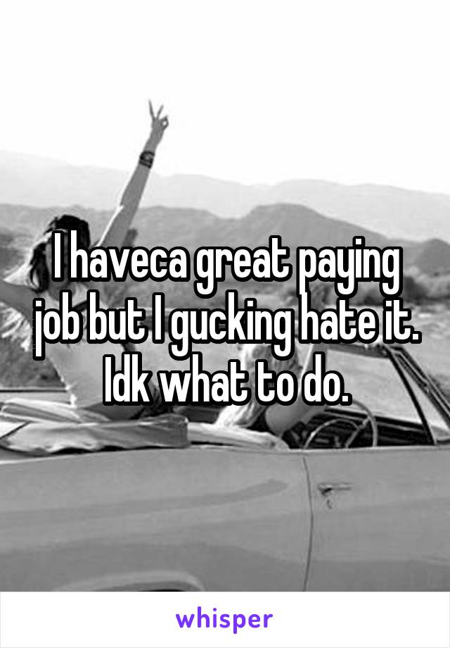 I haveca great paying job but I gucking hate it. Idk what to do.