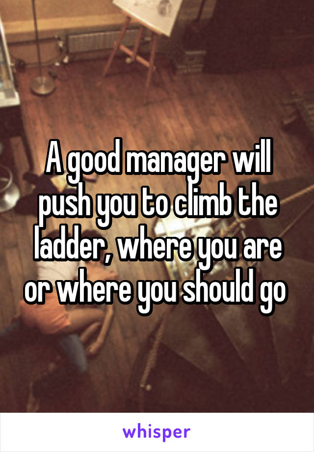 A good manager will push you to climb the ladder, where you are or where you should go 