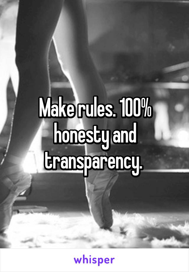 Make rules. 100% honesty and transparency. 