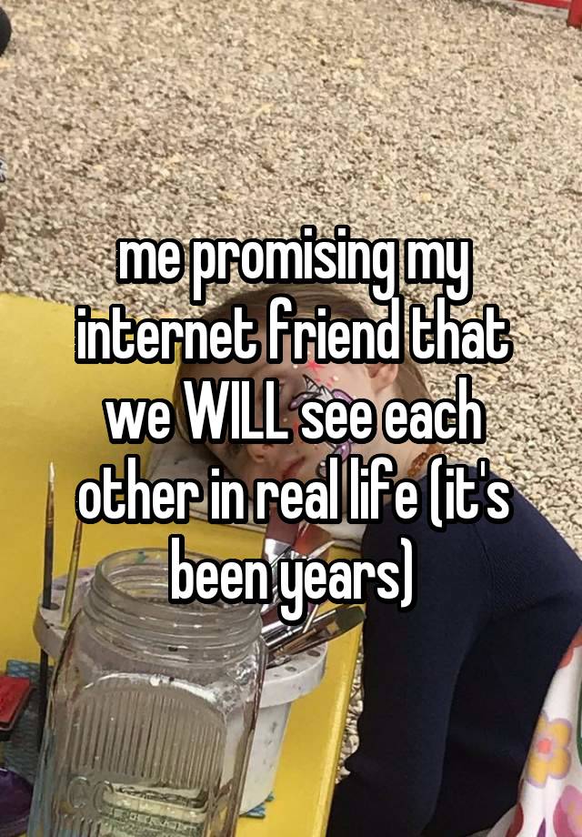 me promising my internet friend that we WILL see each other in real life (it's been years)
