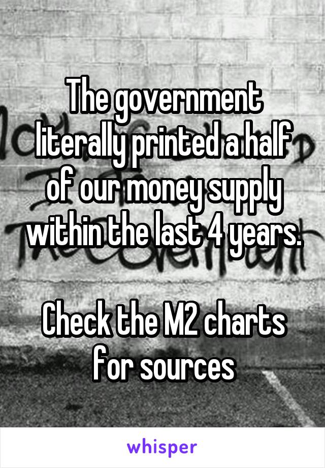 The government literally printed a half of our money supply within the last 4 years.

Check the M2 charts for sources