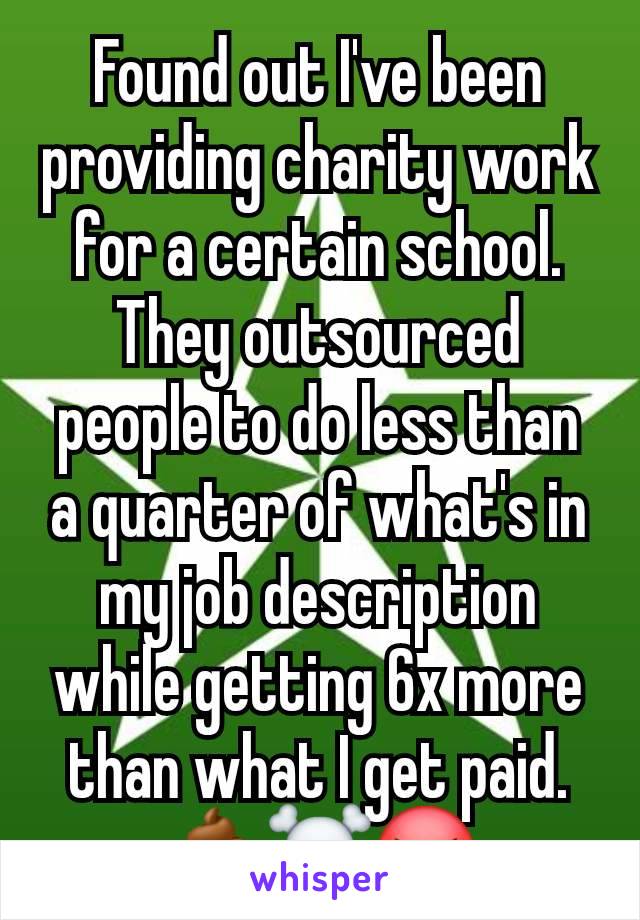 Found out I've been providing charity work for a certain school. They outsourced people to do less than a quarter of what's in my job description while getting 6x more than what I get paid.
💩☠️🤬