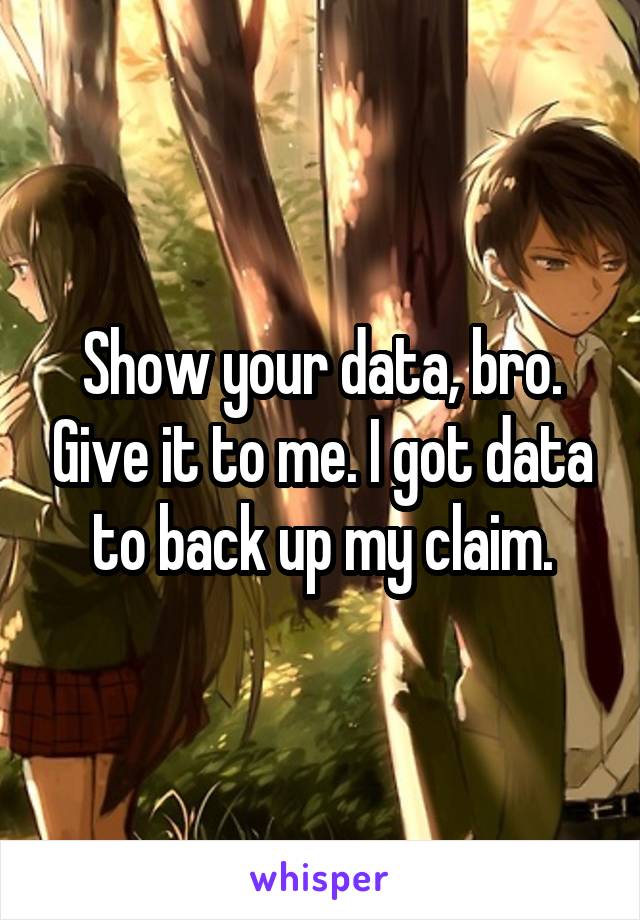 Show your data, bro. Give it to me. I got data to back up my claim.