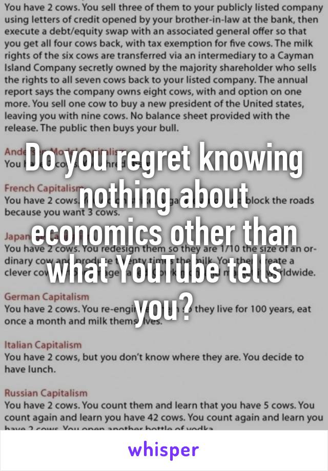 Do you regret knowing nothing about economics other than what YouTube tells you?