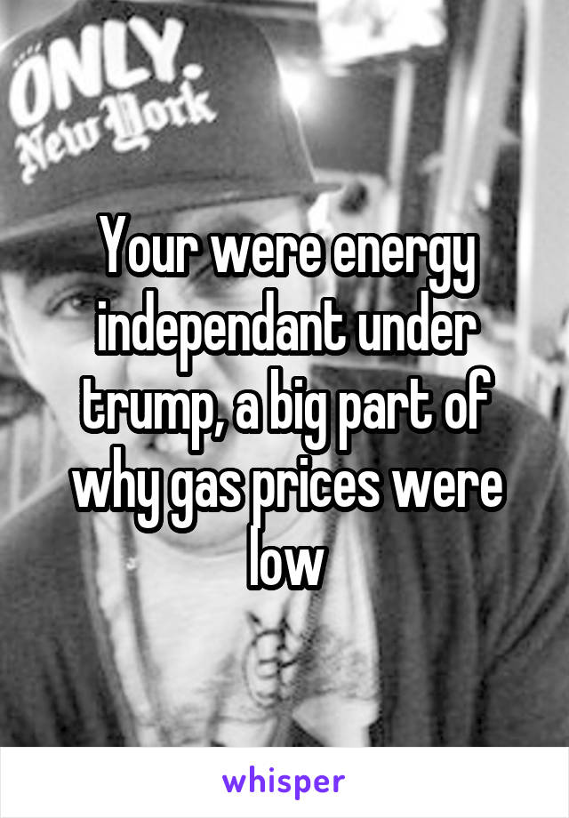 Your were energy independant under trump, a big part of why gas prices were low