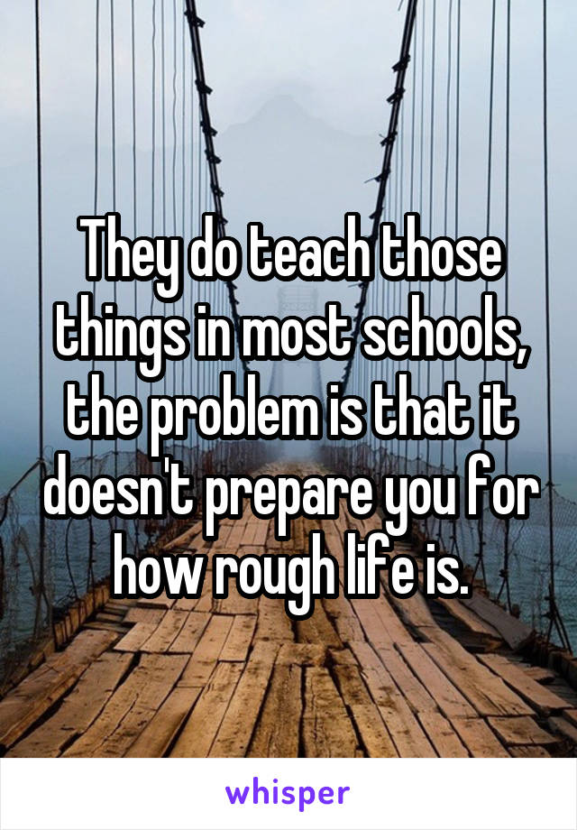 They do teach those things in most schools, the problem is that it doesn't prepare you for how rough life is.