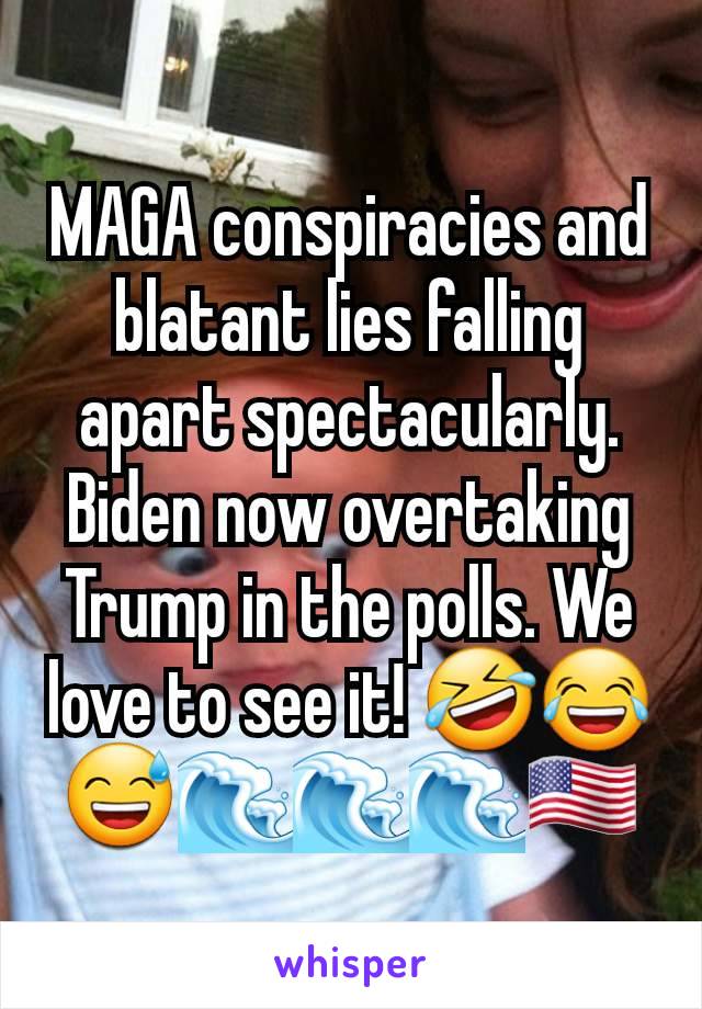 MAGA conspiracies and blatant lies falling apart spectacularly. Biden now overtaking Trump in the polls. We love to see it! 🤣😂😅🌊🌊🌊🇺🇲