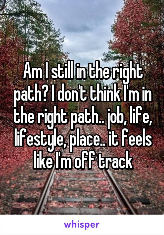 Am I still in the right path? I don't think I'm in the right path.. job, life, lifestyle, place.. it feels like I'm off track