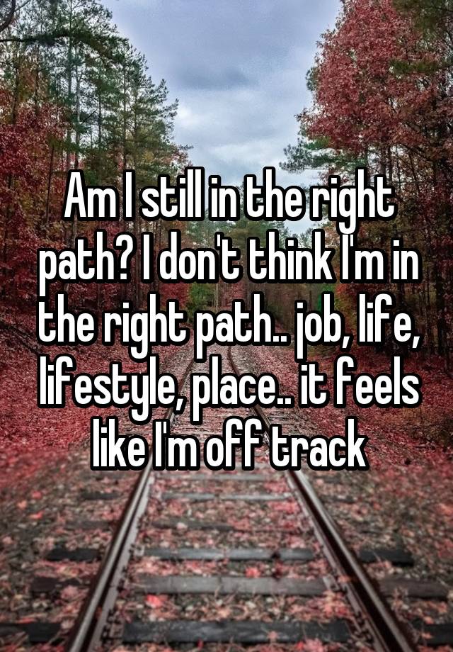 Am I still in the right path? I don't think I'm in the right path.. job, life, lifestyle, place.. it feels like I'm off track