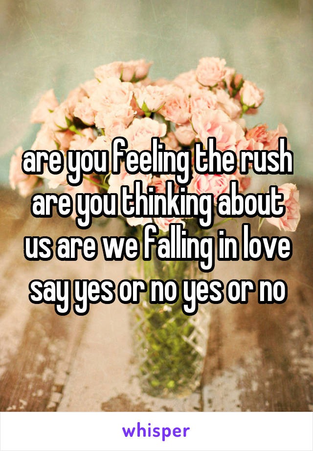 are you feeling the rush are you thinking about us are we falling in love
say yes or no yes or no