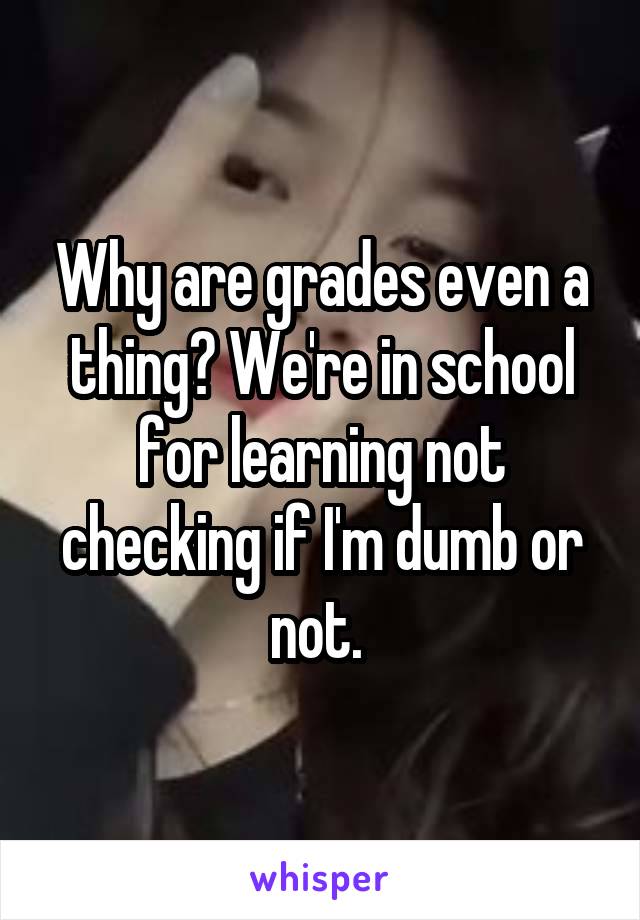 Why are grades even a thing? We're in school for learning not checking if I'm dumb or not. 